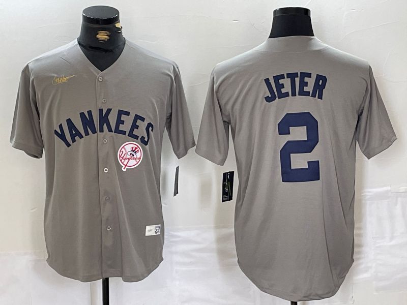 Men New York Yankees #2 Jeter Grey Throwback Nike Game 2024 MLB Jersey style 13->new york yankees->MLB Jersey